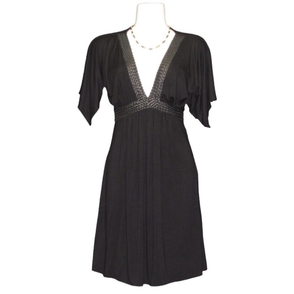 Vertigo Paris Vegan Leather Braided V-Neck Dress. Attached Tie Back. Large - Picture 1 of 6